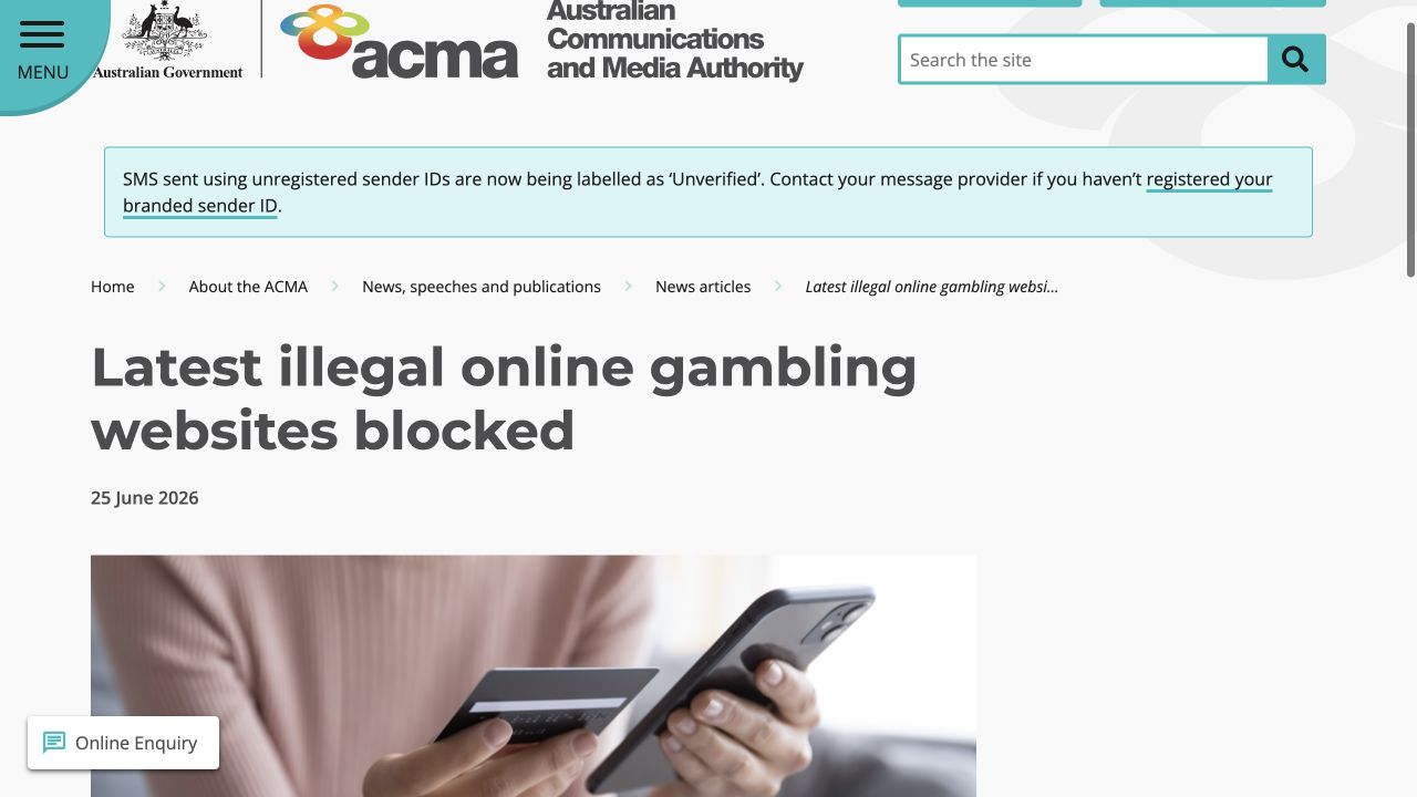 Official source record for ACMA June 2026 illegal gambling blocks, captured on 10 August 2026