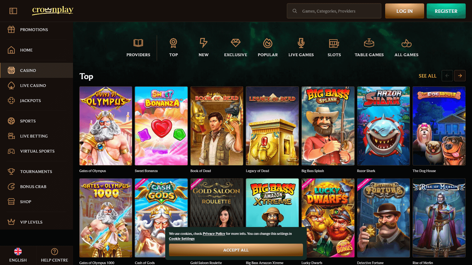CrownPlay casino homepage interface in a public Casino Guru capture